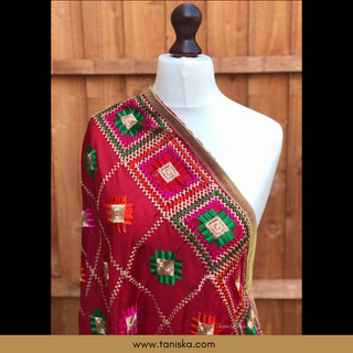 Red Punjabi Phulkari Dupatta