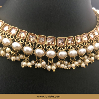 Golden Traditional Necklace Set - Antique Gold