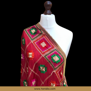 Red Punjabi Phulkari Dupatta