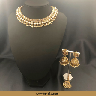 Golden Traditional Necklace Set - Antique Gold
