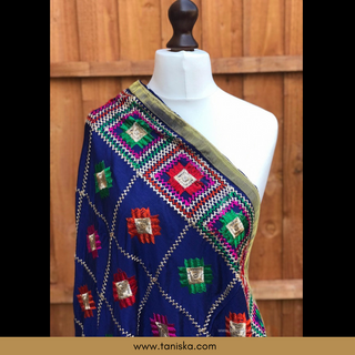 GEOMETRICALBOXED-BLU FLORAL Blue Punjabi Phulkari