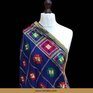 GEOMETRICALBOXED-BLU FLORAL Blue Punjabi Phulkari