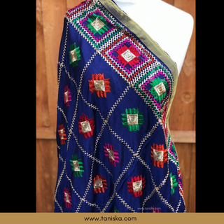 GEOMETRICALBOXED-BLU FLORAL Blue Punjabi Phulkari
