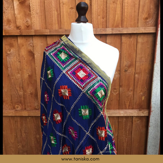 GEOMETRICALBOXED-BLU FLORAL Blue Punjabi Phulkari