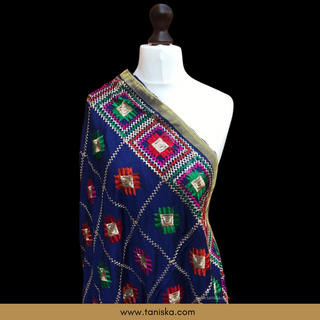 GEOMETRICALBOXED-BLU FLORAL Blue Punjabi Phulkari