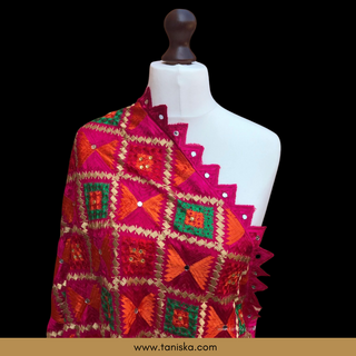 Hot Pink Multi Punjabi Phulkari Dupatta