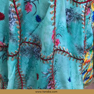 Minty Blue Tone Punjabi Phulkari Dupatta