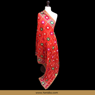 Orange Punjabi Phulkari Dupatta