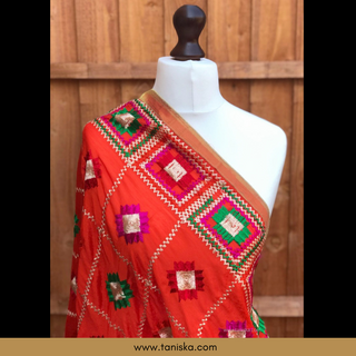 Orange Punjabi Phulkari Dupatta