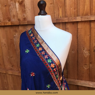 TANAV01 Blue Punjabi Phulkari Dupatta