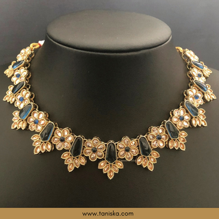 Navy Traditional Necklace Set - Antique Gold
