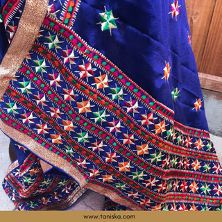 TANAV01 Blue Punjabi Phulkari Dupatta