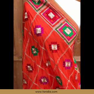 Orange Punjabi Phulkari Dupatta