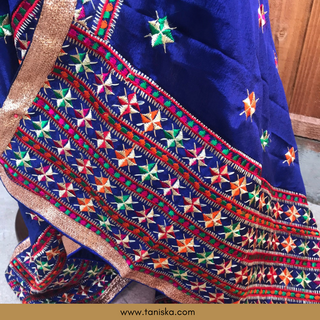 TANAV01 Blue Punjabi Phulkari Dupatta