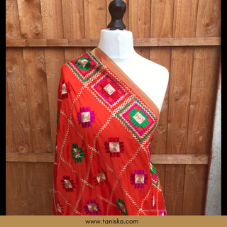 Orange Punjabi Phulkari Dupatta