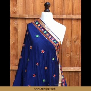 TANAV01 Blue Punjabi Phulkari Dupatta
