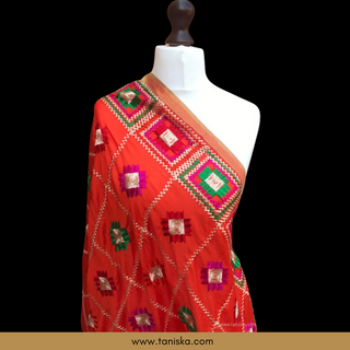 Orange Punjabi Phulkari Dupatta