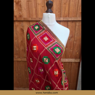 Red Punjabi Phulkari Dupatta