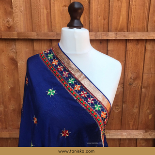 TANAV01 Blue Punjabi Phulkari Dupatta
