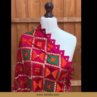 Hot Pink Multi Punjabi Phulkari Dupatta
