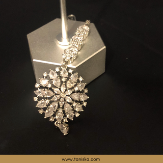 American Diamond Style Earring & Tikka Set - Silver