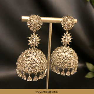 American Diamond Style Earring & Tikka Set - Silver