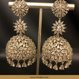 American Diamond Style Earring & Tikka Set - Silver