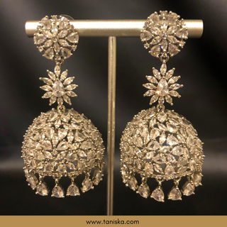 American Diamond Style Earring & Tikka Set - Silver