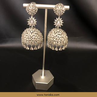 American Diamond Style Earring & Tikka Set - Silver