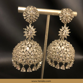 American Diamond Style Earring & Tikka Set - Silver