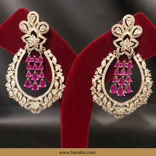 American Diamond Style Statement Earrings - Hot Pink / Silver