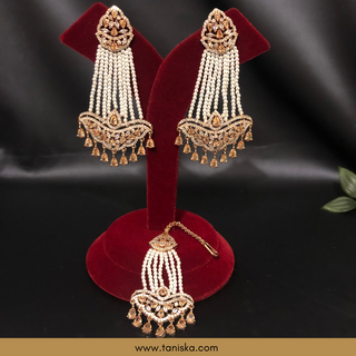 American Diamond Style Earring & Tikka Set - Rose Gold