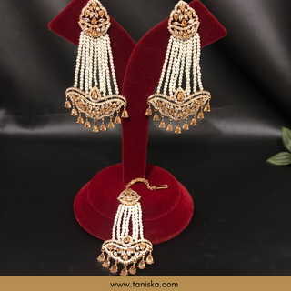 American Diamond Style Earring & Tikka Set - Rose Gold