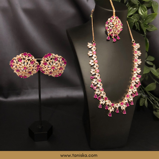 American Diamond Style Necklace Set - Rose Gold/Hot Pink