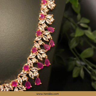 American Diamond Style Necklace Set - Rose Gold/Hot Pink