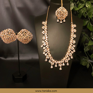 American Diamond Style Necklace Set - Rose Gold