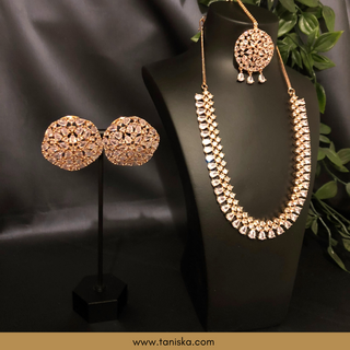 American Diamond Style Necklace Set - Rose Gold