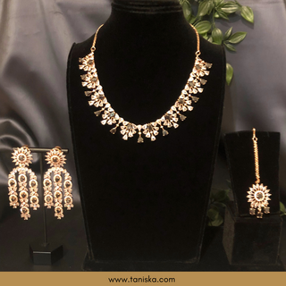 American Diamond Style Necklace Set - Rose Gold / Royal Blue