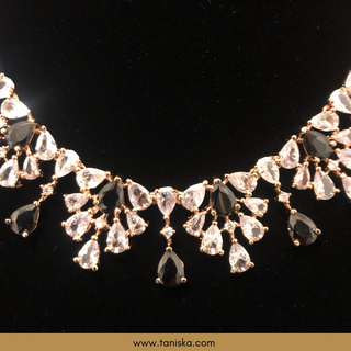 American Diamond Style Necklace Set - Rose Gold / Royal Blue