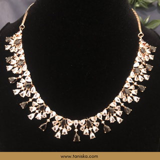 American Diamond Style Necklace Set - Rose Gold / Royal Blue