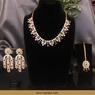 American Diamond Style Necklace Set - Rose Gold / Royal Blue