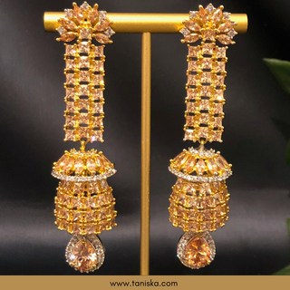 PARIS Love: American Diamond Style Long Earrings - Golden