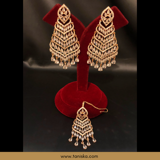 American Diamond Style Earring & Tikka Set - Rose Gold