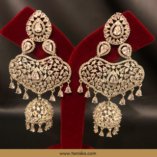 American Diamond Style, Cubic Zirconia Statement Earring & Tikka Set - Silver Plated - Silver/Mint