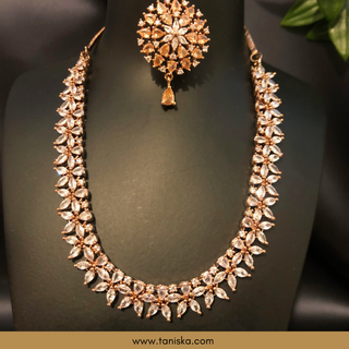 American Diamond Style Necklace Set - Rose Gold