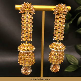PARIS Love: American Diamond Style Long Earrings - Golden