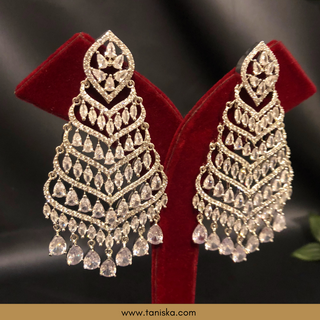 American Diamond Style Earring & Tikka Set - Silver