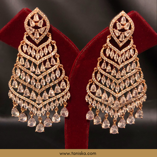 American Diamond Style Earring & Tikka Set - Rose Gold