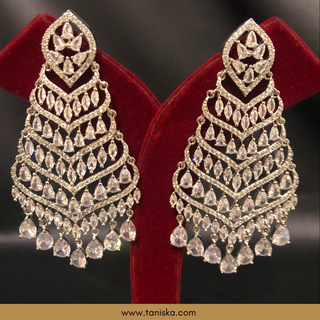 American Diamond Style Earring & Tikka Set - Silver