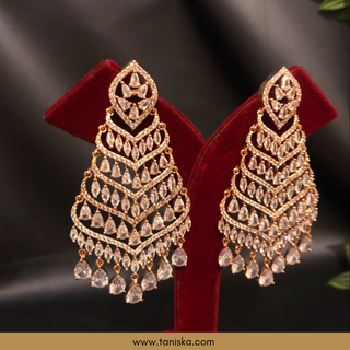 American Diamond Style Earring & Tikka Set - Rose Gold